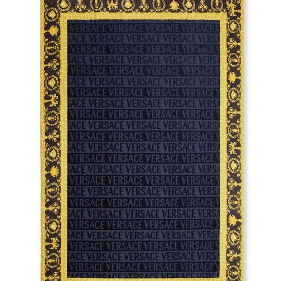 NEW Versace Baroque Jacquard Navy Blue Beach Towel - Picture 1 of 6